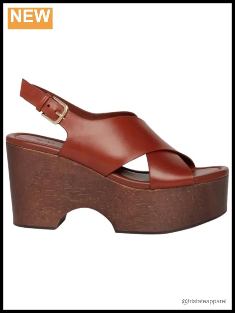 Leather Platform Sandal Chunky Wedge Slingback Buckle Open Toe